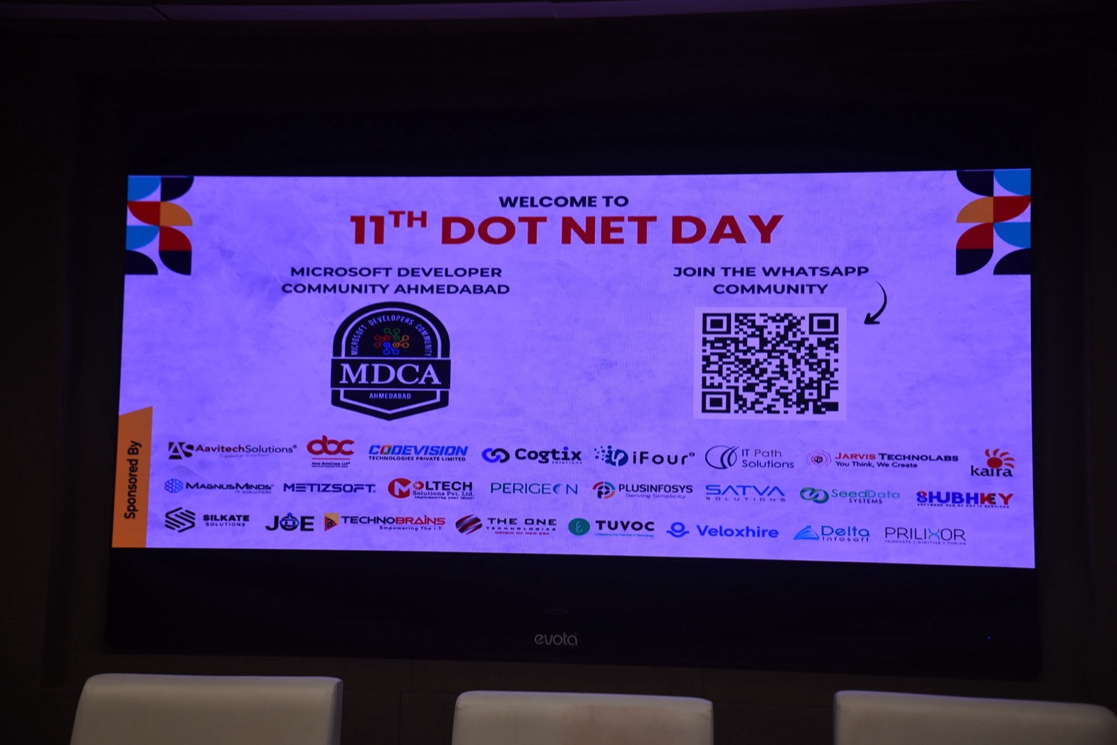 Welcome slide for 11th DOT NET DAY by Microsoft Developer Community Ahmedabad with sponsor logos