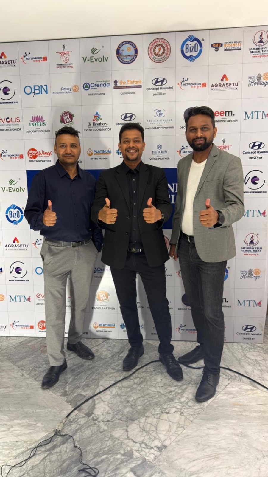 Jigar Joshi with panel co-speakers Avkash Kakdiya and Pratik Patel after the "AI for Business & Growth" panel at Networkers Mahakumbh 2.0